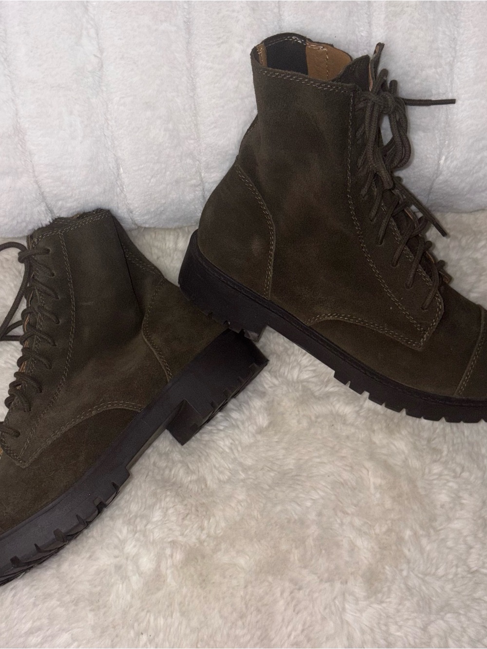 Lucky Brand Women's Olive Suede Combat Boots